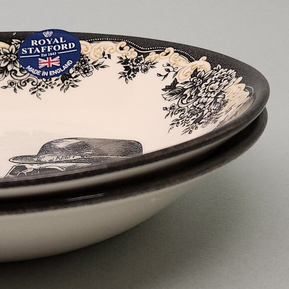 Set of 2  Cereal Bowls - Royal Stafford Skulls & Roses Halloween China Dishes - Picture 2 of 6